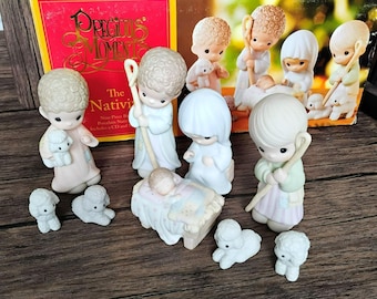 Precious Moments 9-Piece Nativity Set 2006 Porcelain Figurines With Box 610043, Vintage Christmas, Retro Holiday
