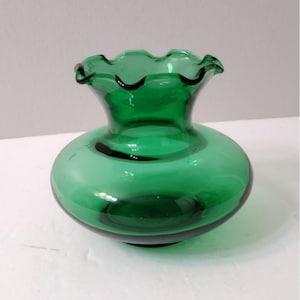 Jarrón vintage de vidrio ondulado Anchor Hocking, verde esmeralda, jarrón de 3 pulgadas, verde bosque