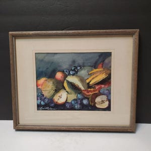 Vintage Framed Watercolor Painting, Still Life with Fruit, Signed Original Art