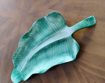 Bandeja Vietri Banana Leaf de 38 cm, Colección Hojas, Firmada G. Verso, Hecha en Italia, Plato de cerámica para servir, Cerámica para centro de mesa