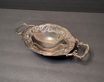 Vintage Godinger Silver Plated Candy Dish, Fruit Dish, Nut Dish, Footed Candy Dish, Silver Dish with Handles, Godinger, Silver Candy Dish