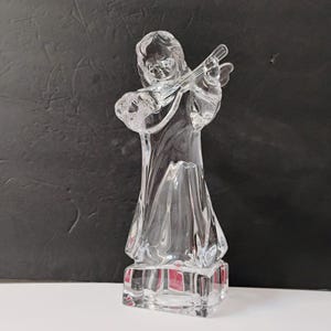 Mikasa Herald Collection Glass Angel Figurine, Playing Mandolin, 8 inch Sculpture, Lead Crystal, Made in Germany, Christmas Holiday Decor