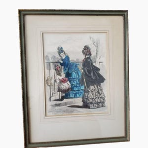 Antique French Fashion Print, Signed Preval, 1870s Journal Dames et Demoiselles, Victorian Fashion, Victorian Wall Art, French Fashion Art