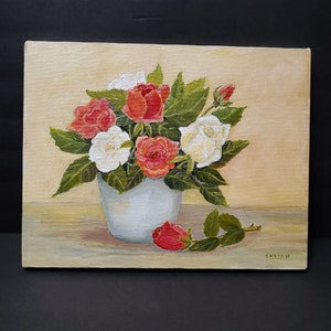 Vintage Original Oil Painting, Catherine Wery, Vase of Roses, Unframed Art, Signed Art, Roses Painting, Floral Art, Roses, Original Art