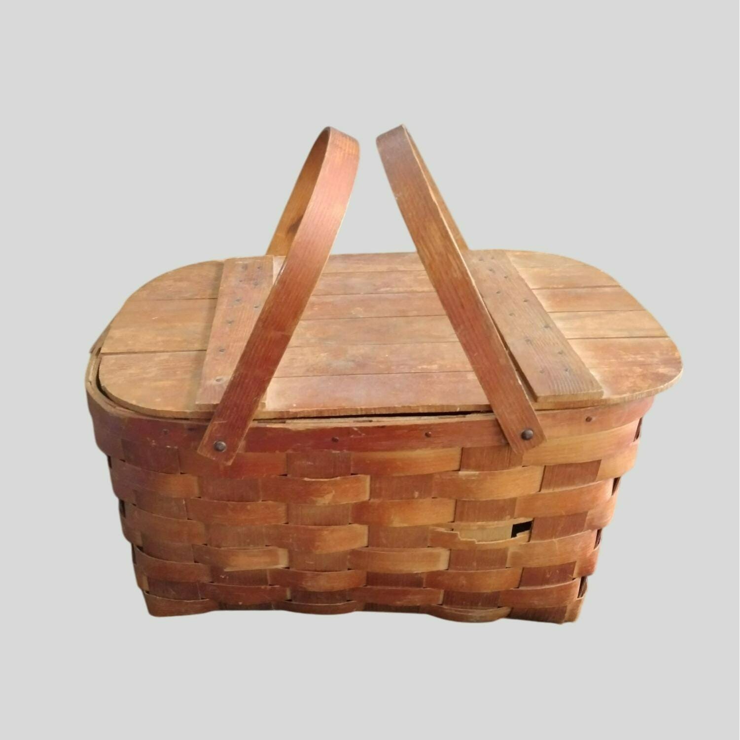 Jerywil製、ヴィンテージピクニックバスケット Wov-N-Wood、1940年代 