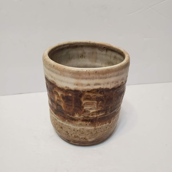 Hand Crafted Studio Pottery Planter, Signed Art Pottery, Handmade Plant Pot, Brown Stoneware Pot, Handmade Planter, Studio Pottery Pot