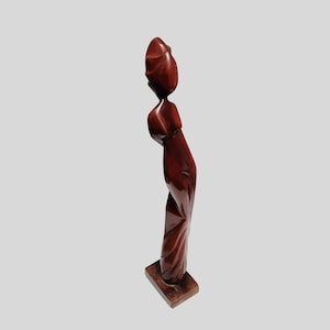 Abstract Hand-Carved Wooden Female Figurine, Wood Carving Woman Sculpture, 23 inch, Art Deco Style