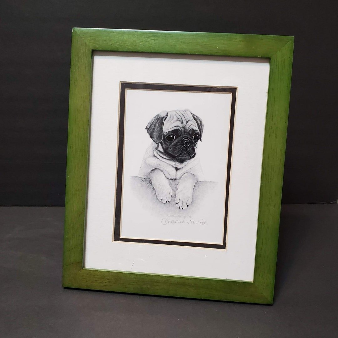 Pug Dog Art Framed Matted Print From Original Pencil Etsy