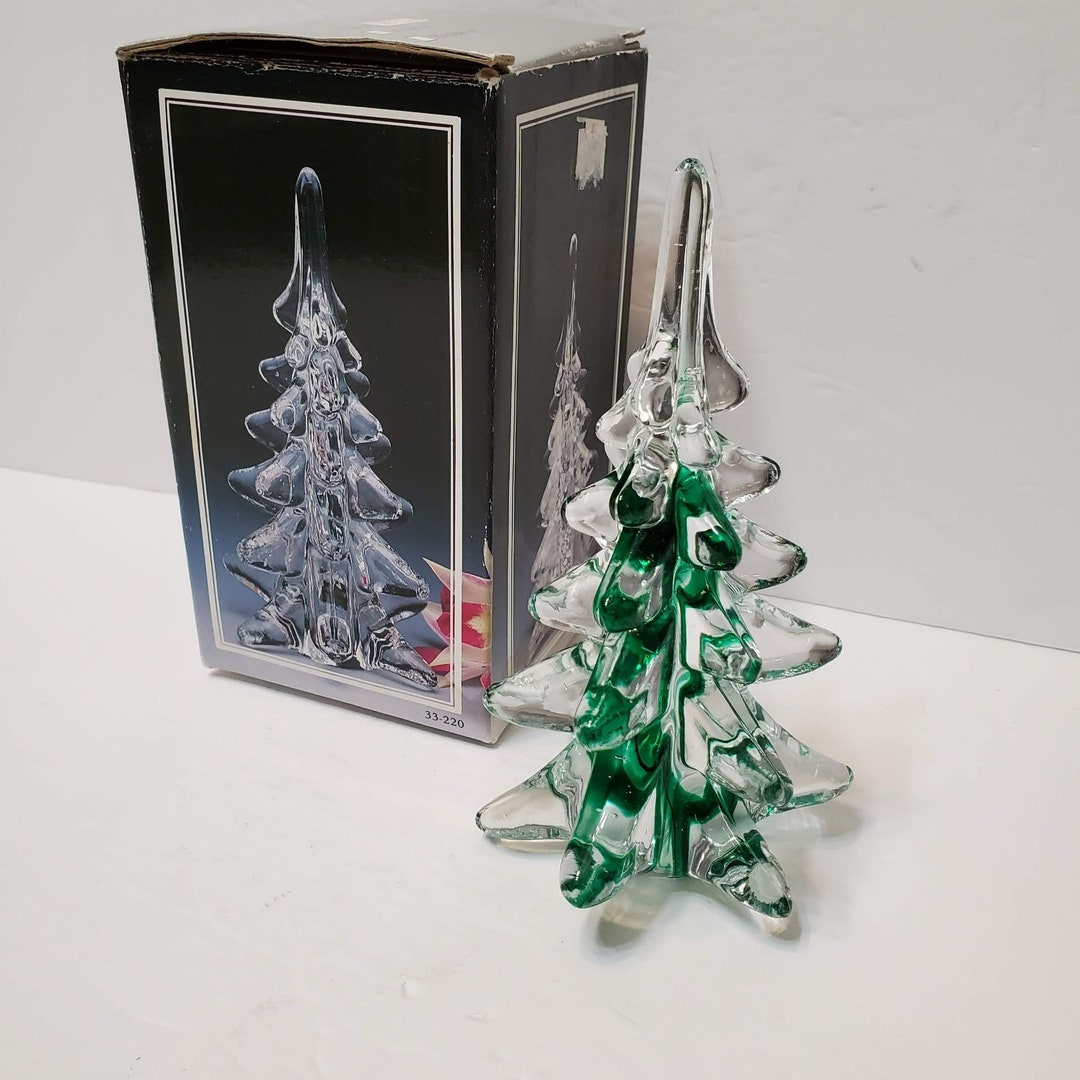 Vintage Clear and Green Glass Christmas Tree, Hand Blown Glass, 6inch