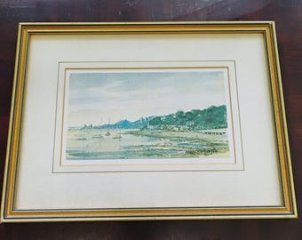 H.F. McGregor ingelijste aquarelprint van "The Yacht Clubs At Grassy Beach Broughty Ferry" 1986 Eduardo Alessandro Studios