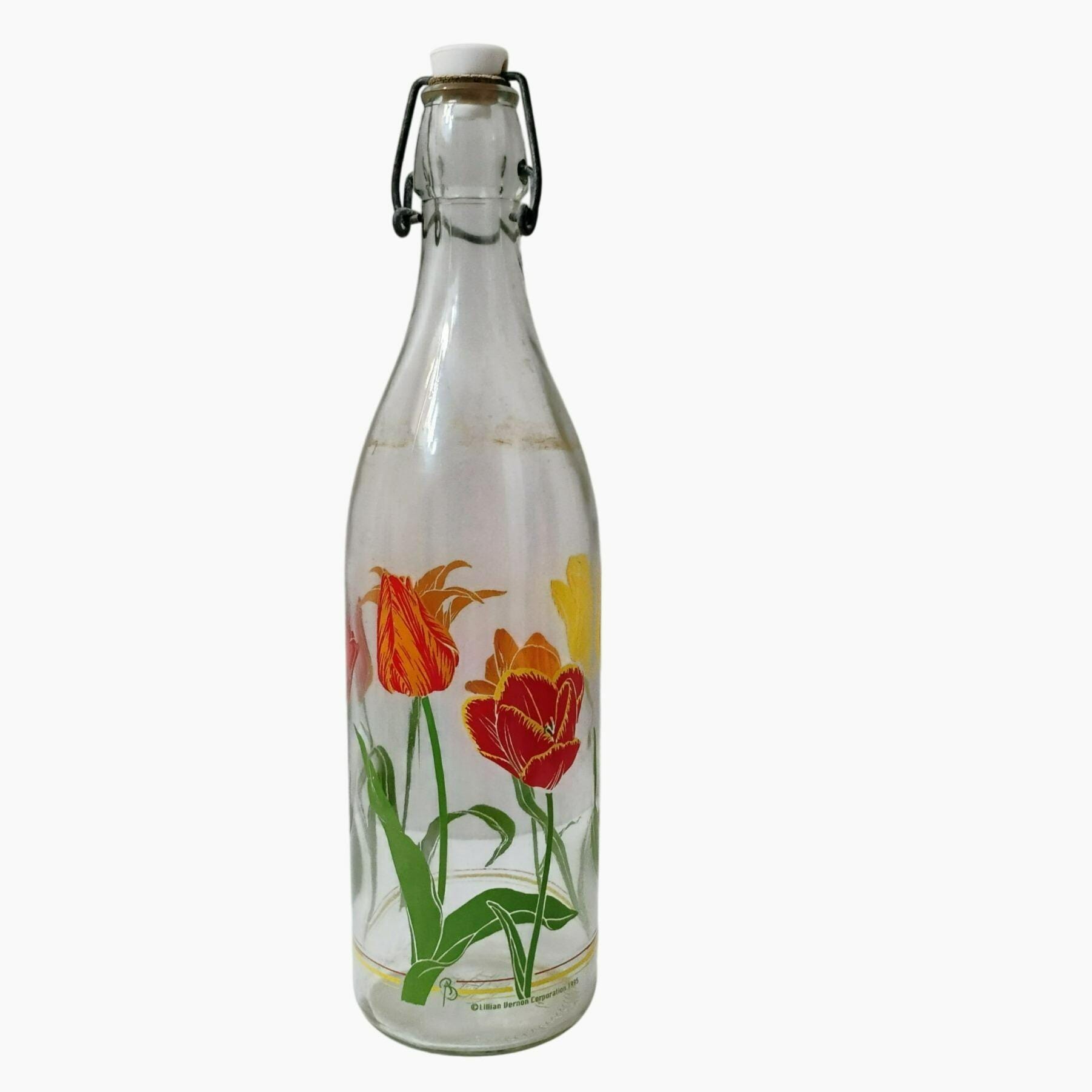Vintage 1995 Lillian Vernon Italy Glass Bottle Yellow Orange