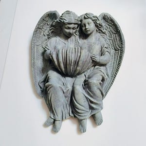 Angels Wall Plaque Holy Water Bowl Garden Sculpture Religious Indoor Outdoor 90s