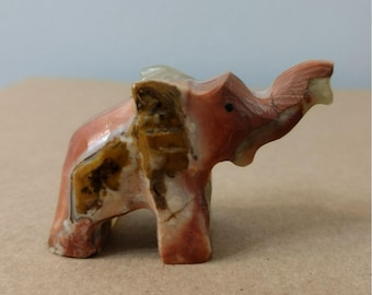 Handcrafted Onyx Elephant Figurine 2" Miniature Stone Animal Carving Sculpture, Trunk Up Elephant, Animal Figurine, Good Luck Gift