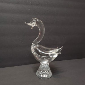 Murano Clear Glass Bird, Glass Duck, Glass Goose Statue, Made in Italy, Hand Blown, Art Glass, Glass Animal, Murano