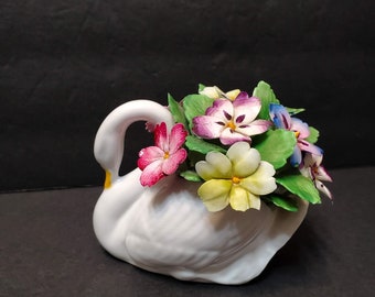 Royal Adderley Porcelain Swan with Flowers, Bone China, England, Vintage, Floral, Swan Figurine, English bone china, Floral Swan