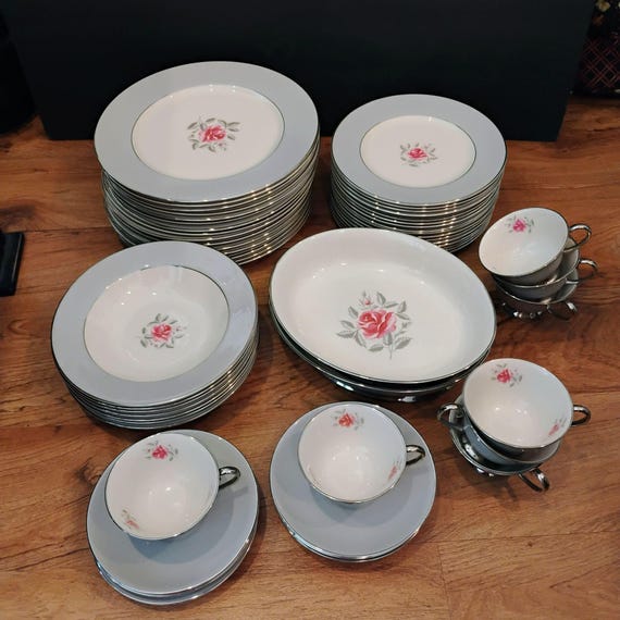 Vintage MCM China Dinnerware, 1950s, Flintridge Miramar Platinum