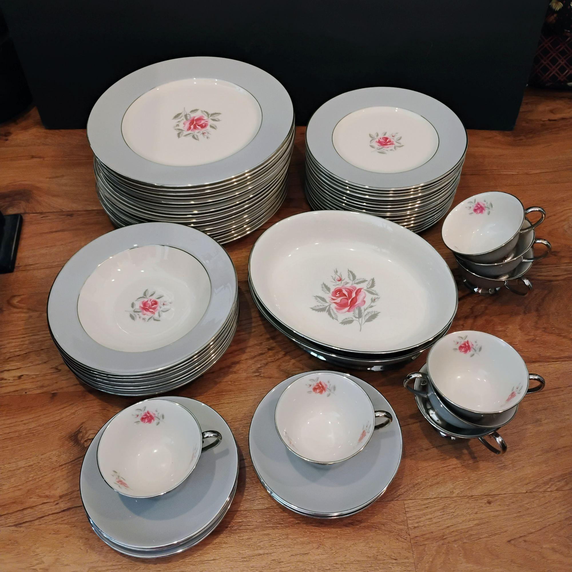 Vintage MCM China Dinnerware, 1950s, Flintridge Miramar Platinum
