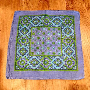 Vintage Blue & Green Floral Cotton Square Napkins Set Of 4, Geometric Table Linens