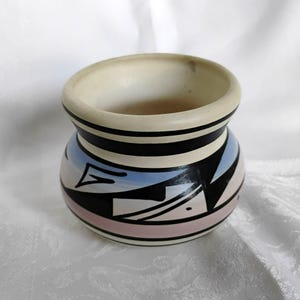 Hand-Painted Cedar Mesa Native American Pottery Vase 3.5" Artist Signed Southwestern Decor