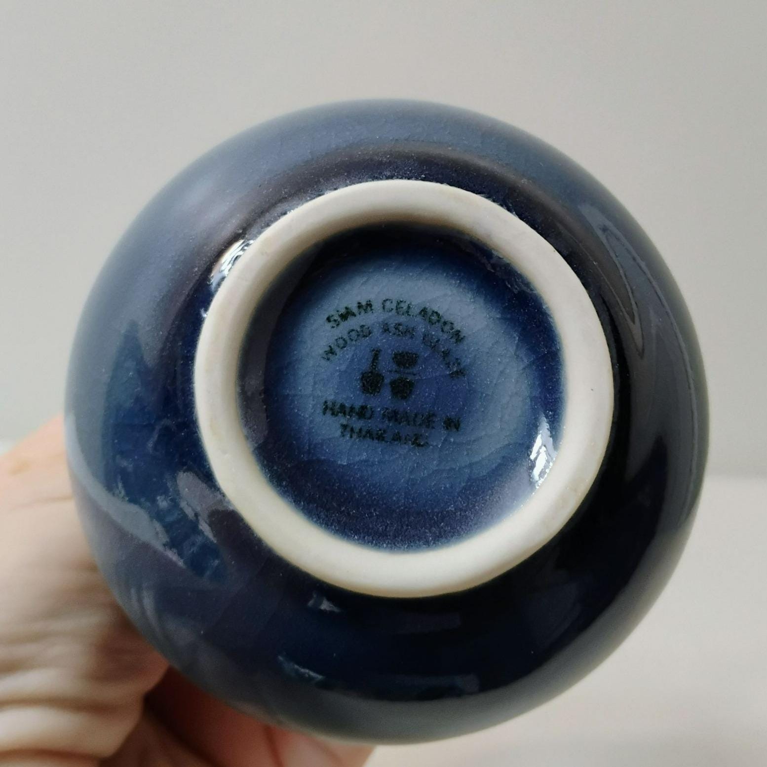 Siam Celadon Vintage Pottery, Blue Ceramic Bud Vase, Thai Folk Art 