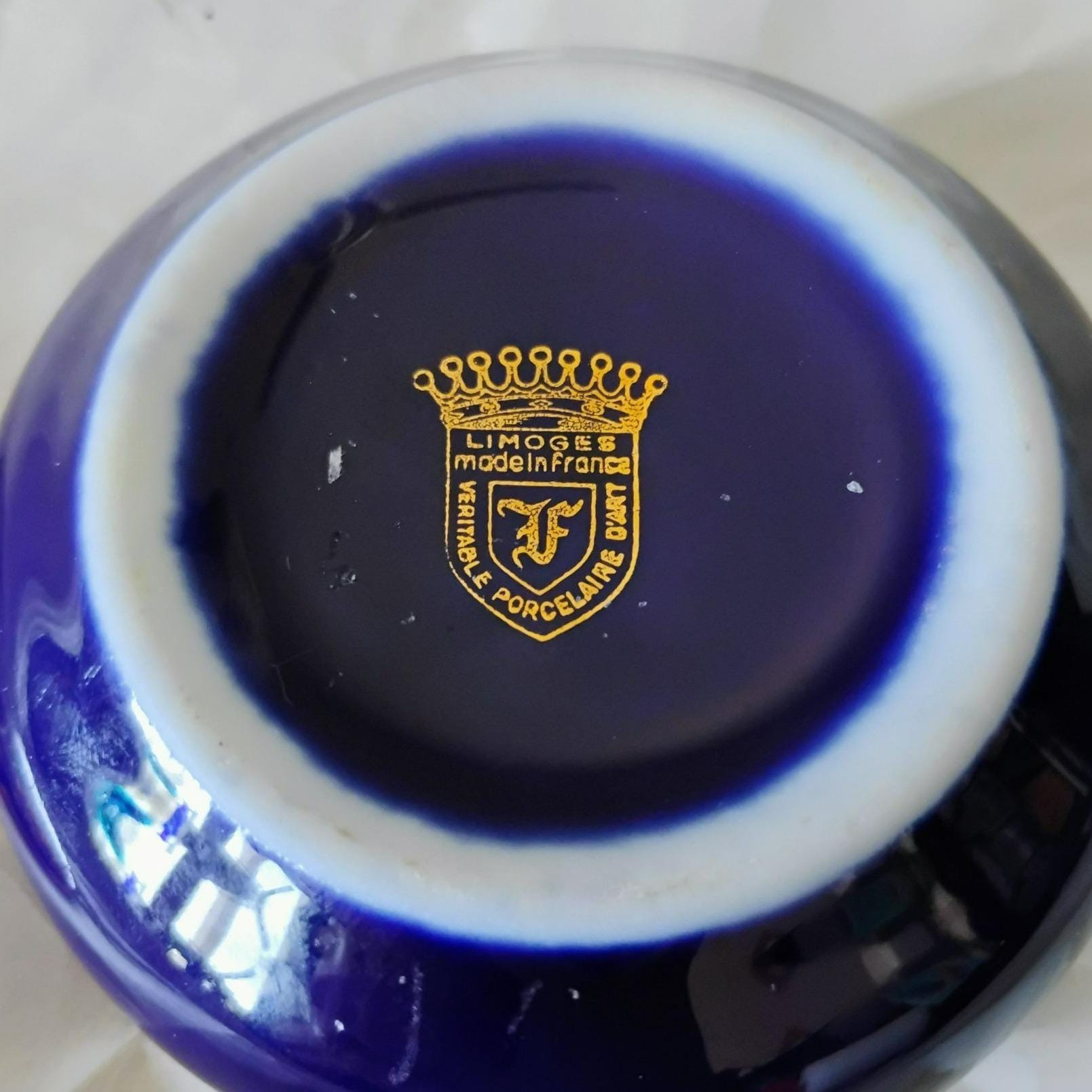 リモージュ・カステル・フランス 小物入れ コバルトブルー 22金 磁器