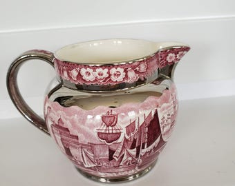 Vintage Wedgwood Etruria and Barlaston Ferrara Plum Silver Luster Creamer 4" Pitcher Mid Century English Pottery Made In England
