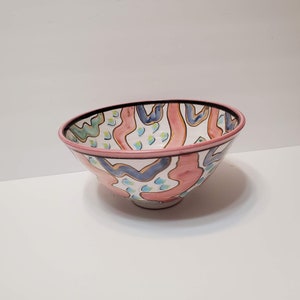 Studio Pottery, Ceramic Bowl, Handmade Ceramics, signed Garland, 1999, Abstract, Colorful Bowl, Garland