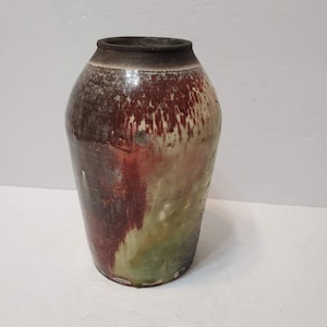 Vintage Handcrafted Raku Pottery Vase 7&quot; Multicolor Glaze Signed C Mills 95, Studio Pottery, Ceramic Vase, Signed Pottery, Raku Vase