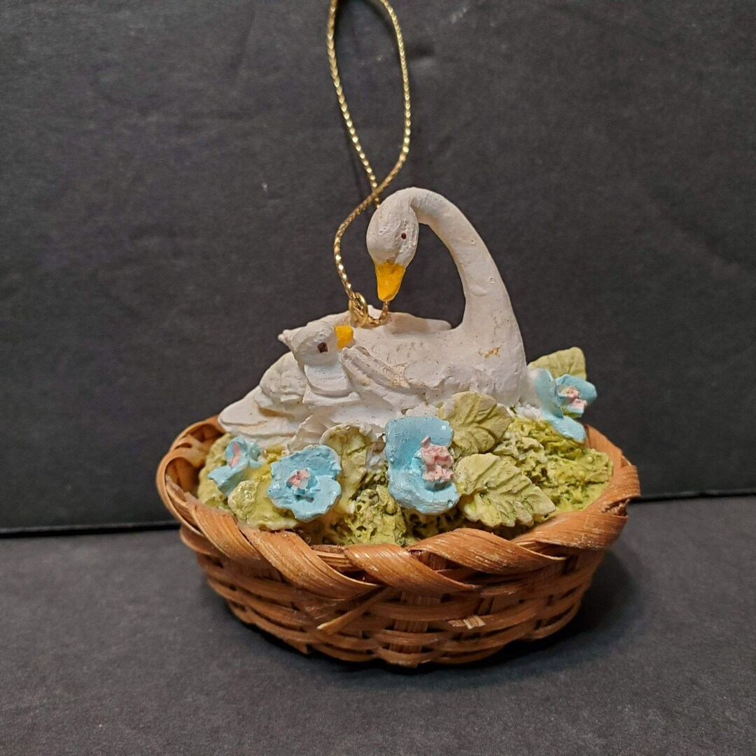 Vintage Silvestri Hand Crafted Holiday Ornament, Swan in Nest