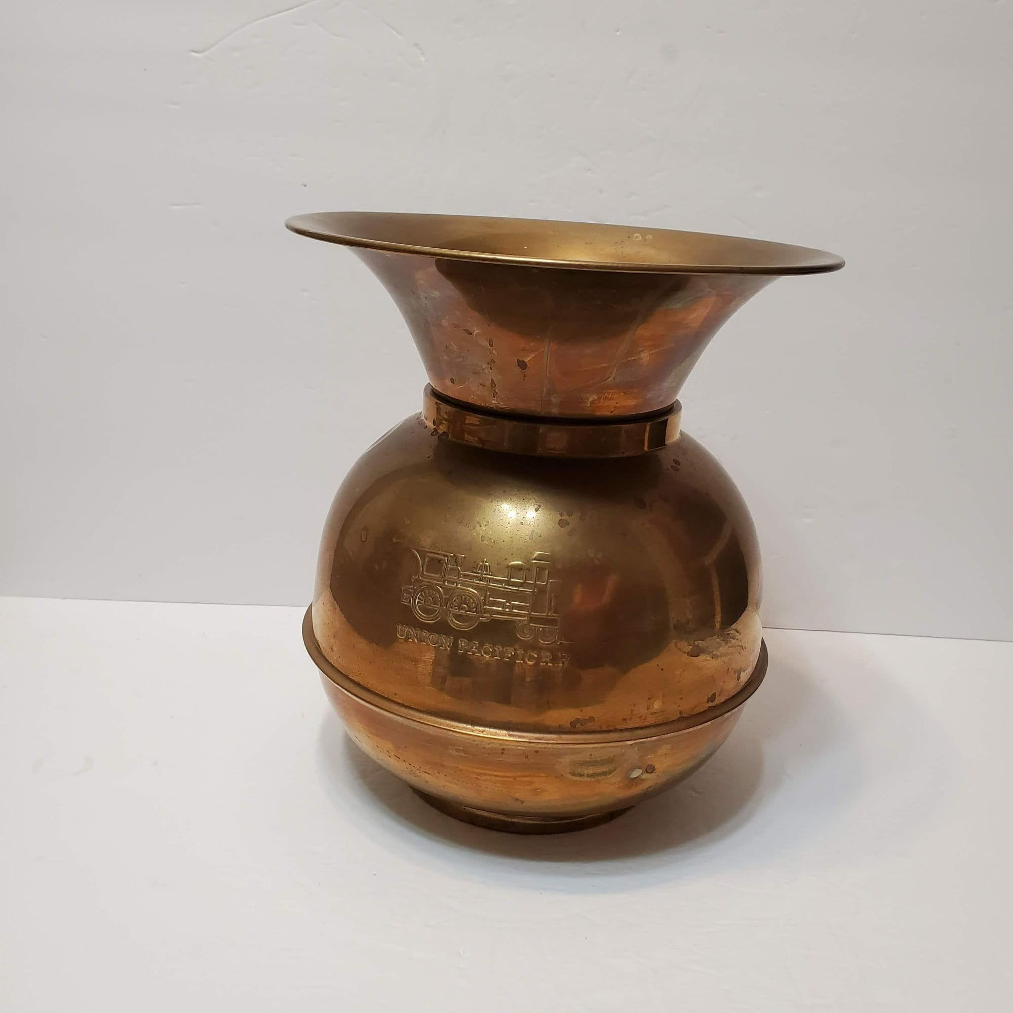 Vintage Brass Union Pacific RR Railroad Spittoon Cuspidor USA