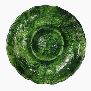 Vintage Vietri Leaf Fat 7968 Tillverkad i Italien Majolica Green Leaf Chip and Dip Skål Serveringsskål Mid Century Italiensk Keramik Konst Keramik