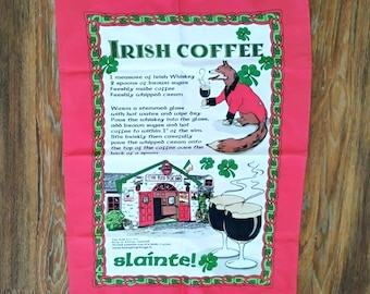 Irish Coffee-kökshandduk med recept och keltisk kant från The Red Fox Inn, NY