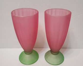 ヴィンテージ Libbey Ka-Dinks パフェグラス 2個セット ピンクグリーン