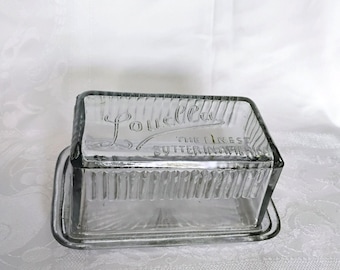 Vintage Louella Butter Dish 1 Lb, Antique Depression Glass Covered Butter Dish, 1930s Advertising Dairy Kitchenware, Farmhouse Kitchen Decor
