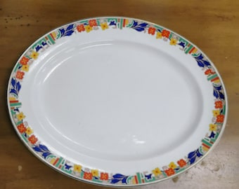 "Vintage Keeling Losol Ware 15 ""ovale Servierplatte, Art Deco Floral Staffordshire England."