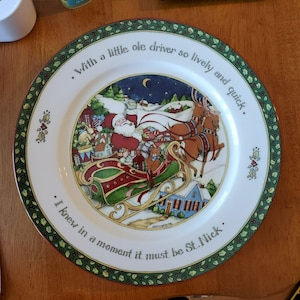 Portmeirion Christmas Story Dinner Plate, Little Ole Driver, 11-in, Santa Sleigh, Portmeirion, Christmas Plate, Susan Winget, Retro Holiday