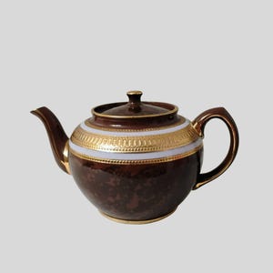 Antique Sadler Staffordshire England Teapot, Brown Betty Style, Brown and Gold, White Band, Collectible Tea Pot, Sadler Teapot