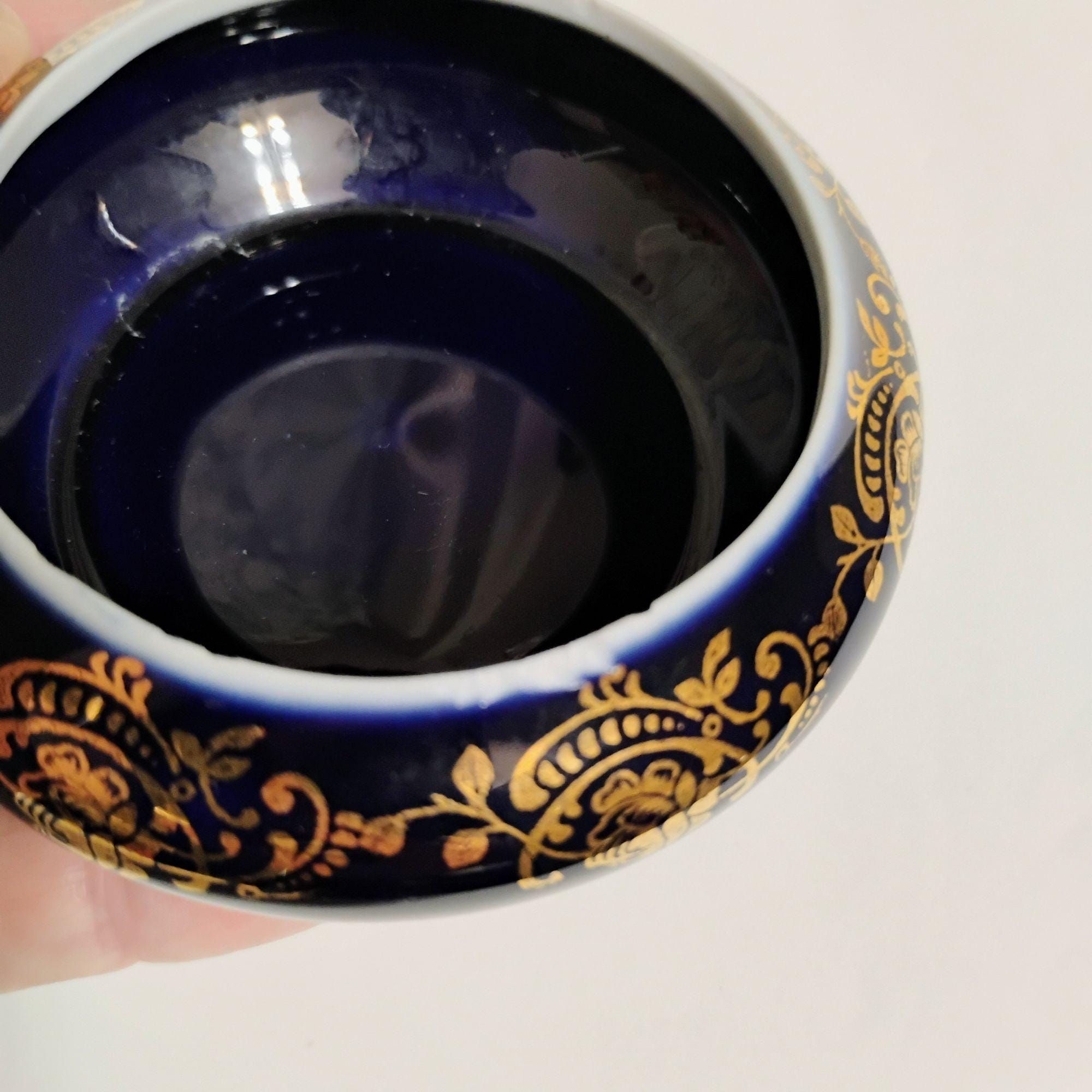 リモージュ・カステル・フランス 小物入れ コバルトブルー 22金 磁器