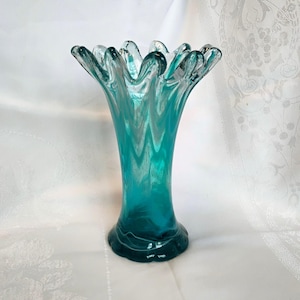 Blue Ruffle Edge Murano Vase - Etsy