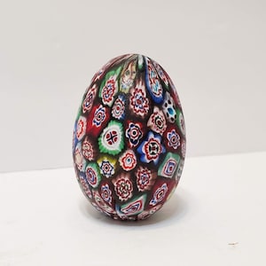 Art Glass Paperweight Egg, Millefiori, Satin Finish, Murano, Venice Italy, Glass Egg, Glass Paperweight, Murano Paperweight, Murano Glass
