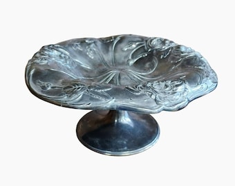 Antik Pairpoint Fyrdubbel Silverpläterad Pedestal Kompottfat 1467 Blommig Präglad 7"