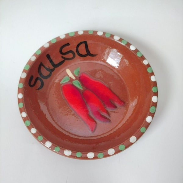 Redware Pottery Salsa Dish, Hand Crafted Ceramics, Chili Pepper Design, Southwestern Decor, Mexican Dish, Salsa Bowl, Pepper Decor