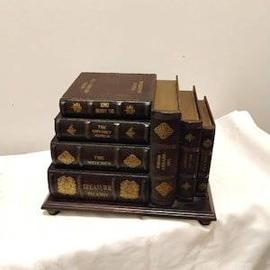 Vintage Faux Book Stack Chest, Dark Academia Trinket Box with Drawers, Secret Hidden Compartment Storage, Library Bookend Desk Organizer