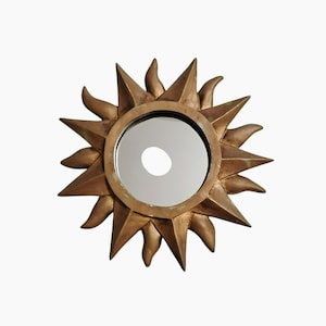 Vintage Mid Century Deknudt Sunburst Mirror 1970 Gold Resin 11 inch Retro Celestial Decor