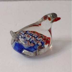 Millefiore Art Glass Bird Figurine, Murano Style, Glass Paperweight, Hand Blown, Red White and Blue, Glass Bird, Glass Duck