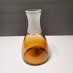 Vintage Mid Century Ombre Amber Glass Carafe, Frosted Etched 9&quot; Decanter Vase