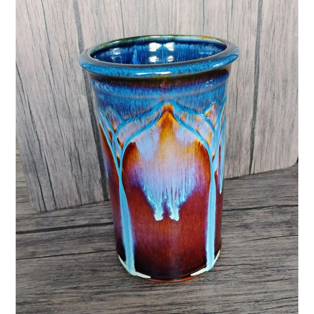 Bill Campbell Lotus Drip Glaze 8.5” Art Pottery Utensil Holder Crock ...