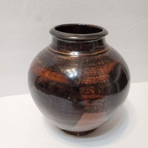 Vintage Handmade Studio Art Pottery Vase, Brown Beige Blue, 6.5 in, Signed Ceramic Vase, Studio Pottery, Signed Pottery, Handmade Vase