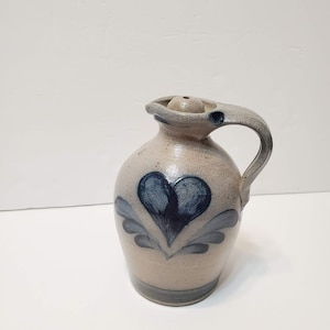 Vintage Rowe Pottery Works, Salt Glazed Jug, Cobalt Blue, Heart design, 1991, Stoneware Pitcher, Rowe Pottery, Salt Glazed Pottery