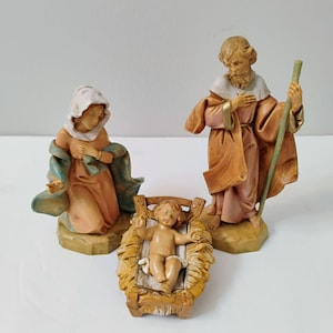Fontanini Holy Family, Mary, Baby Jesus in Manger, Joseph, 1991 Heirloom Nativity Set, 5 inch Nativity Figurines, Vintage Christmas Decor
